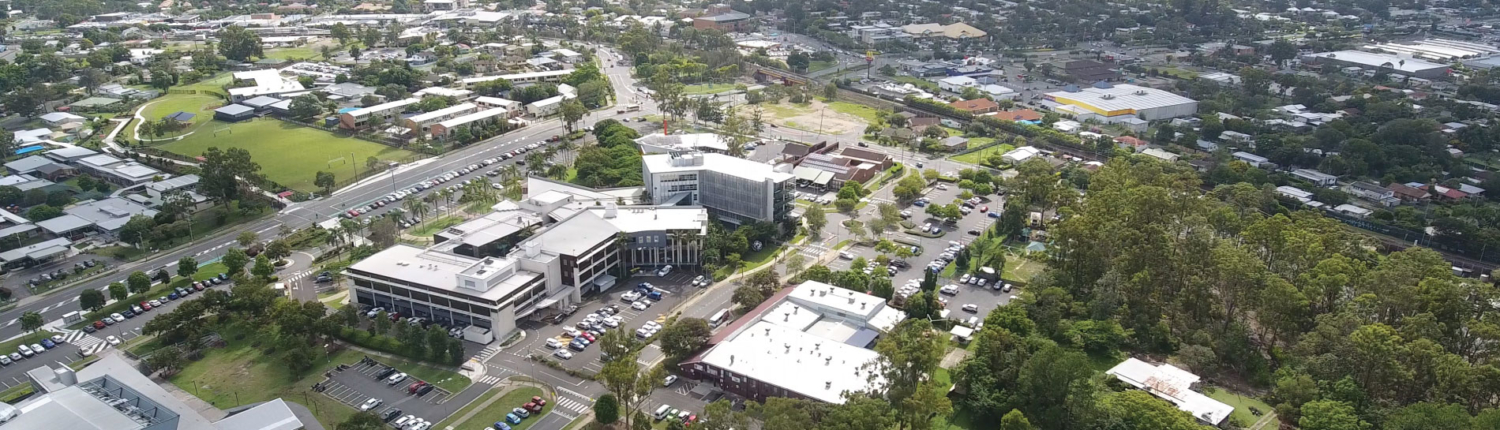 View of Logan City Council and surrounding building from the air