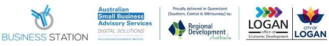 Business station, Australian Small Business Advisory Services, Regional Development Australia, LOED and Logan Council logos