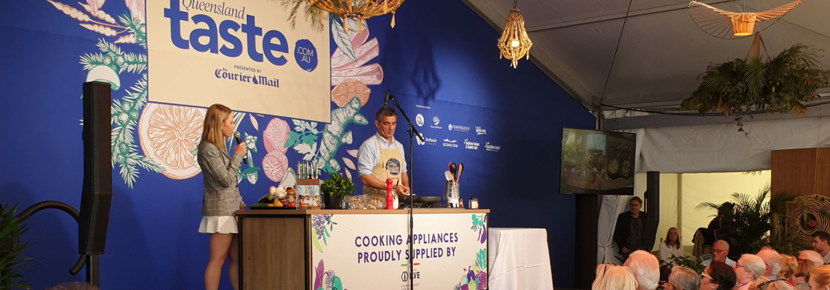 Chef Bruno Loubet cooking in front of crowd at Regional Flavours