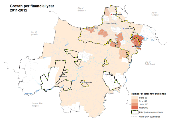 Logan Suburbs Growth per financial year 2011 - 2012
