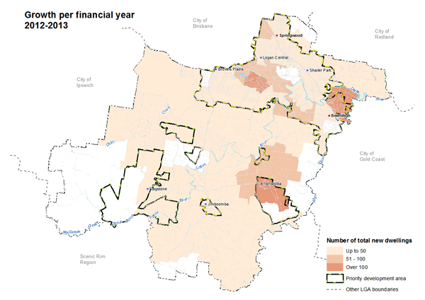 Logan Suburbs Growth per financial year 2012 - 2013