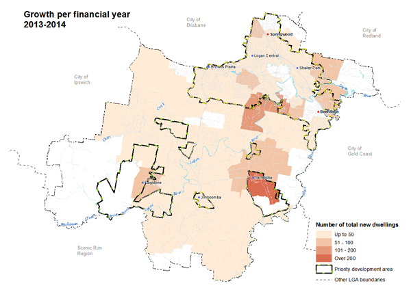 Logan Suburbs Growth per financial year 2013 - 2014
