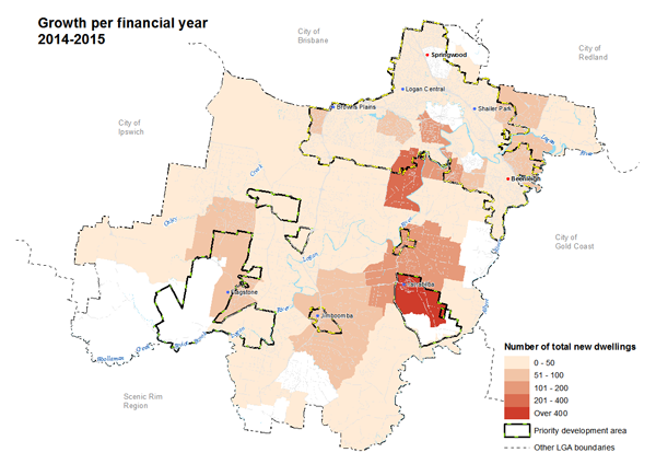Logan Suburbs Growth per financial year 2014 - 2015