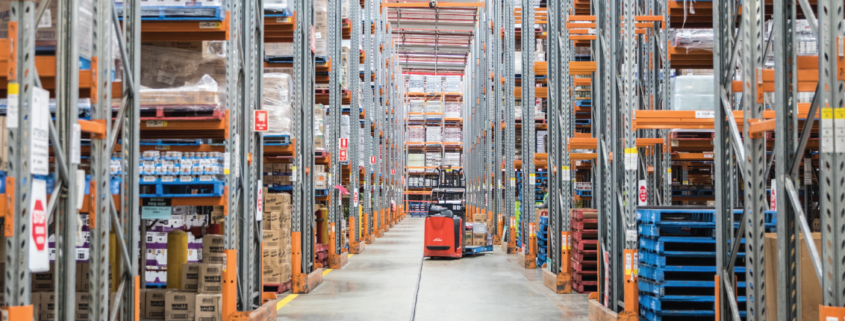 warehouse with pallet racking and forklift