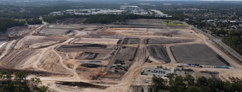 Aerial photo of land cleared at Crestmead for future industrial estate