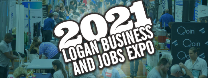 2021 Logan Business and Jobs Expo with people mingling at event booths