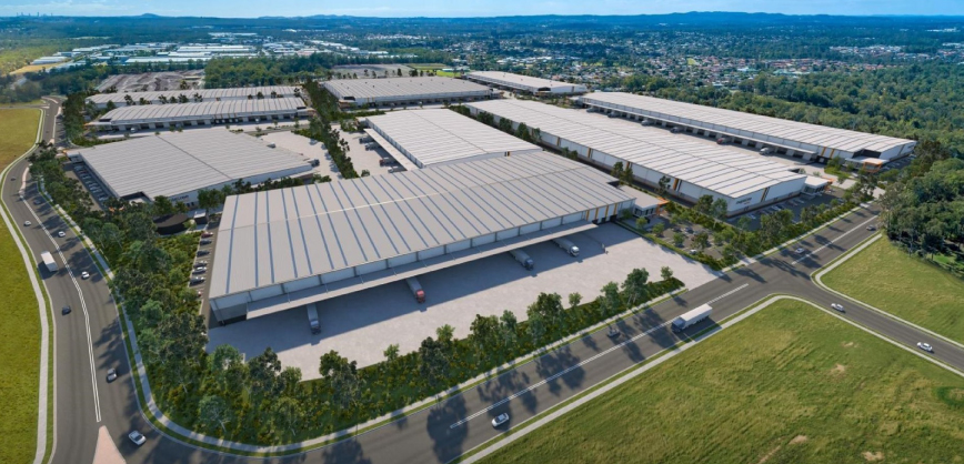 Artist impression of Mapletree Logistics Park with Crestmead in background