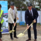Niclin Group’s Managing Director Nick Cave, Rogerscorp Director Simon Rogers, and Mayor Darren Power turn the sod at Springwood Health Hub