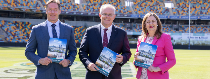 City of Logan Mayor Darren Power, Prime Minister Scott Morrison, and Premier Annastacia Palaszczuk