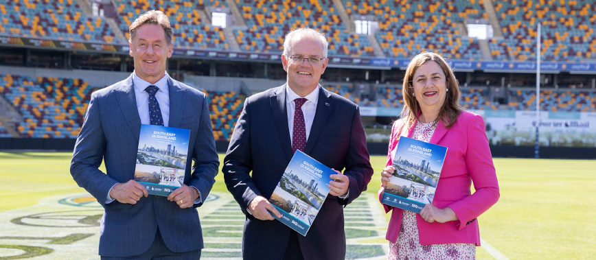 City of Logan Mayor Darren Power, Prime Minister Scott Morrison, and Premier Annastacia Palaszczuk