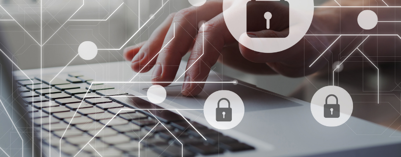 Image_locks in illustrations overlaying on someone typing on laptop