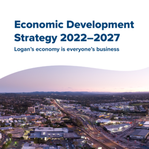 Image_City of logan overlool with text "Economic Development Strategy 2022-2027" on top