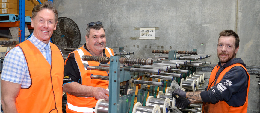 Mayor Darren Power meets Aquaknect General Manager Michael Glover and employee Brendan Churchill.