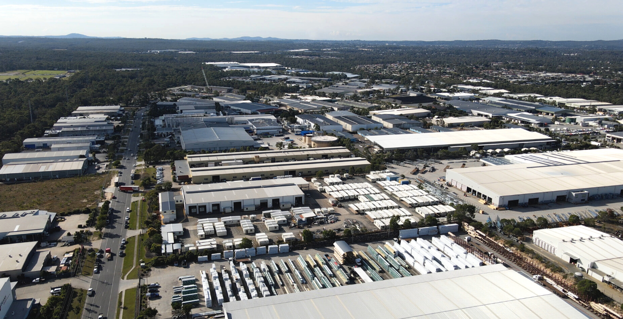 Warehouses under construction in Crestmead Logistics Estate