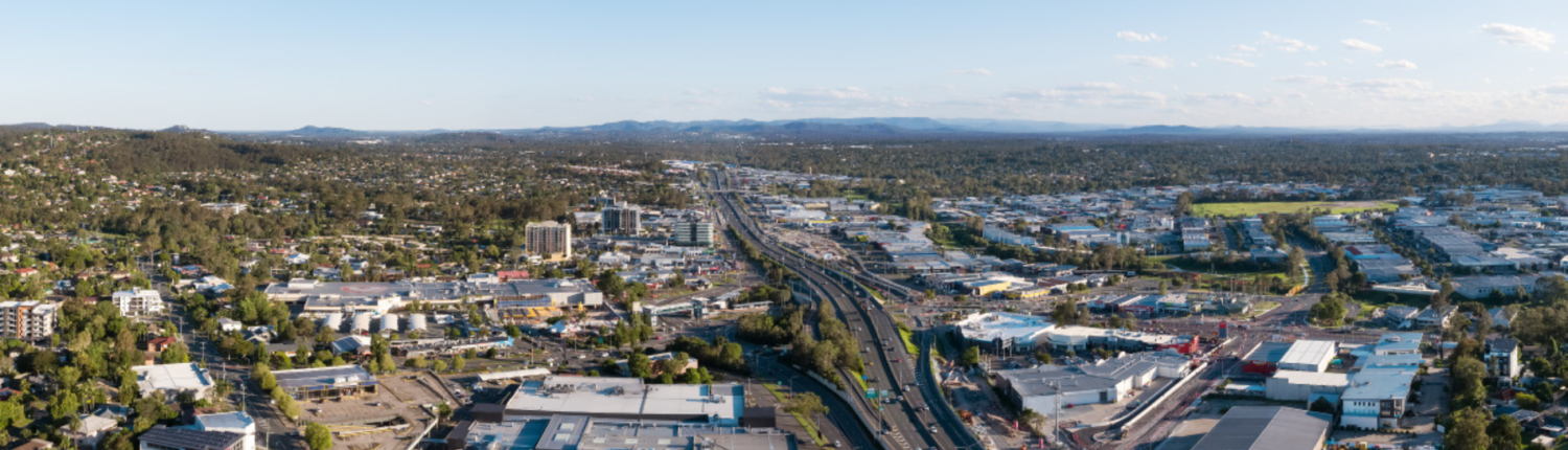 Drone photo of Springwood, Underwood and Slacks Creek along M1 Motorway