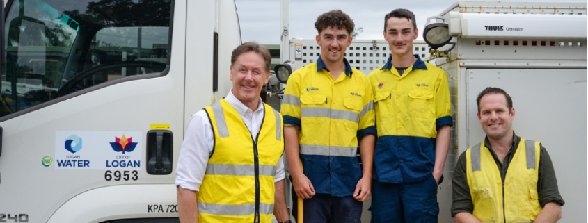 Mayor Darren Power, apprentices Mat Bond and JD Christ and Economic Development Chair Jon Raven.