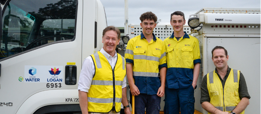 Mayor Darren Power, apprentices Mat Bond and JD Christ and Economic Development Chair Jon Raven.