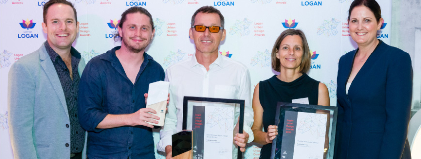 Logan Urban Design Awards 2023 Overall Winners Habitat on Juers with Councillor Raven and Councillor Willcocks