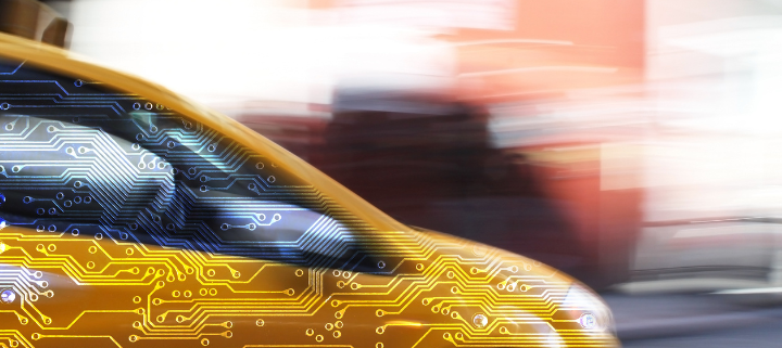 A car with electrical illustrations over with a blurry background