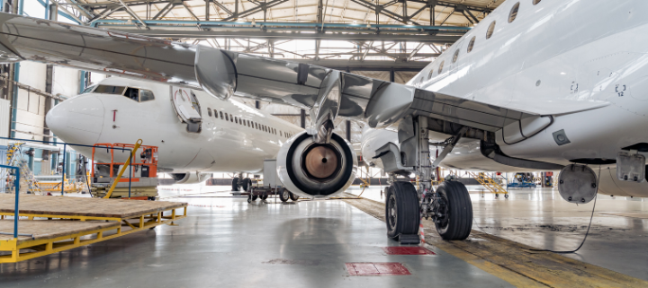 Aeroplane in warehouse