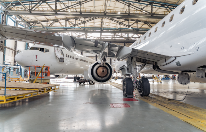 Aeroplane in warehouse