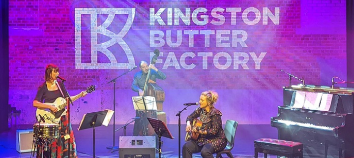 Emma Bosworth, Dr Robert Davidson and Jackie Marshall performing songs from the HEART project in the Butterbox Theatre, Kingston Butter Factory Cultural Precinct. This project was supported by the Regional Arts Development Fund, a partnership between the Queensland Government and Logan City Council to support local arts and culture in regional Queensland.