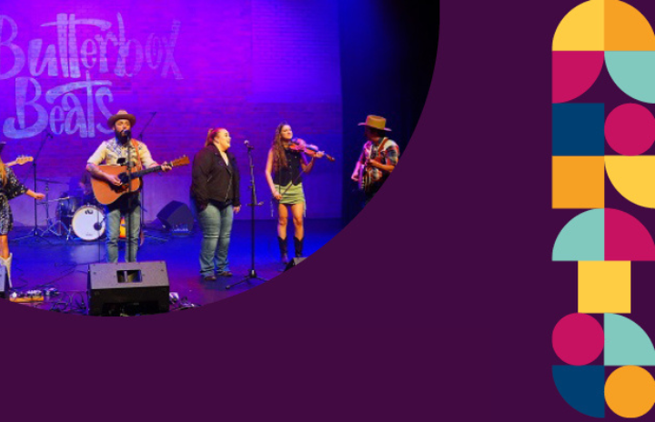 Amy Ryan performing with Open Season Band for her album launch in 2023 during Butterbox Beats at Kingston Butter Factory Cultural Precinct.