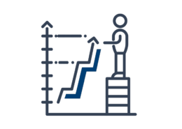 a person standing on blocks reaching to the high end of the chart rising arrow