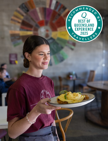 Young woman serving food