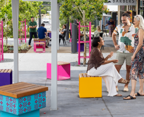 Friends chatting on Croydon Road Streetscape