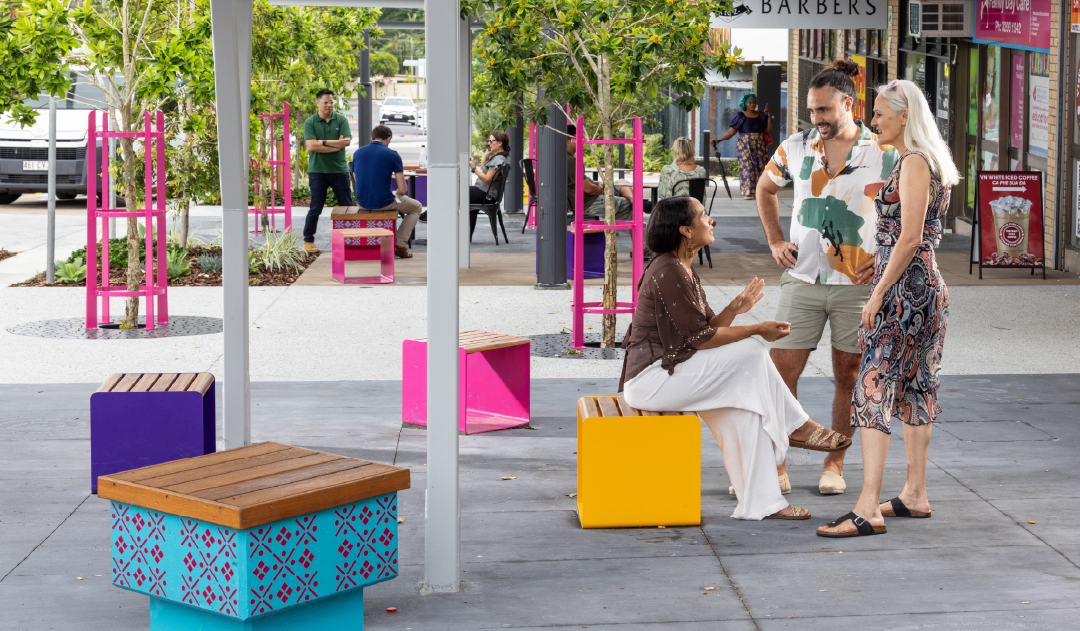 Friends chatting on Croydon Road Streetscape