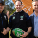 CEO of the New Zealand Warriors Cameron George, Logan Mayor Jon Raven, and Ausbuild Managing Director Matt Bell.